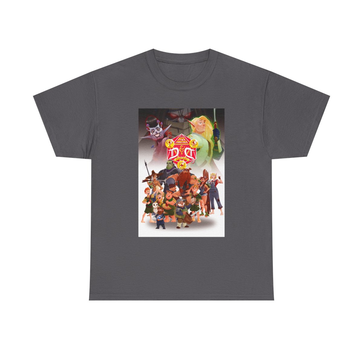 Animated Fantasy Crew Illustration T-Shirt | Colorful Character Collage Not Another D&D Podcast - alternate angle 4, merchandise
