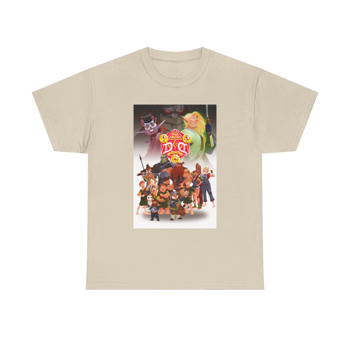 Animated Fantasy Crew Illustration T-Shirt | Colorful Character Collage Not Another D&D Podcast - alternate angle 3, merchandise